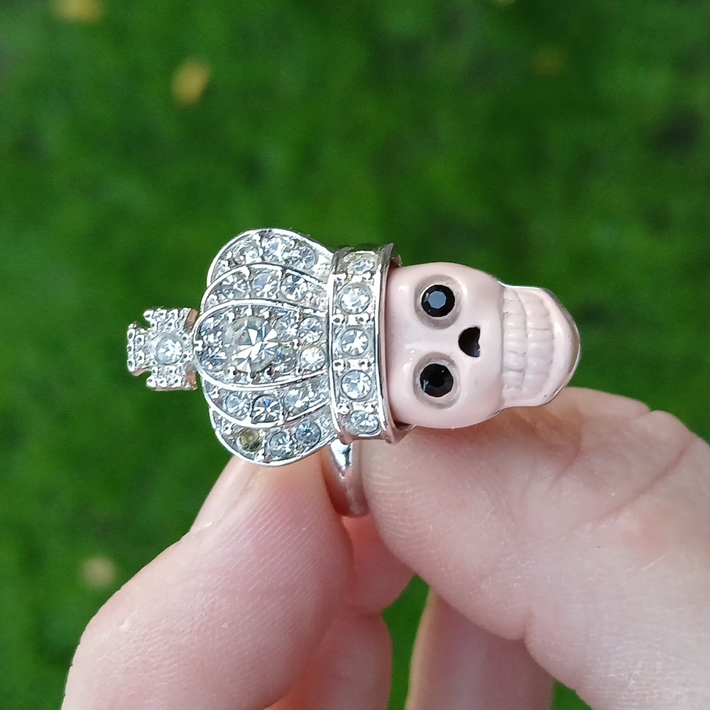 New Pink Skull Bling Crown Silver Ring.